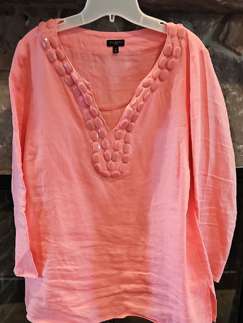 GUC Talbots Pink Embellished V-Neck Women's Top 1X